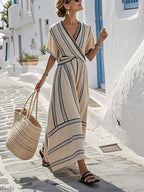 Women's Summer Striped Maxi Dress with V-Neck