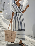 Women's Summer Striped Maxi Dress with V-Neck