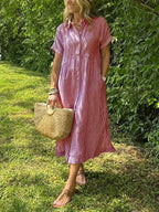 Women's Summer Striped Midi Dress with Pockets