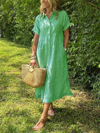 Women's Summer Striped Midi Dress with Pockets
