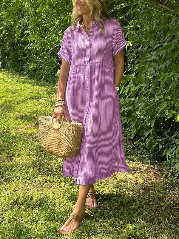 Women's Summer Striped Midi Dress with Pockets