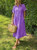 Women's Summer Striped Midi Dress with Pockets