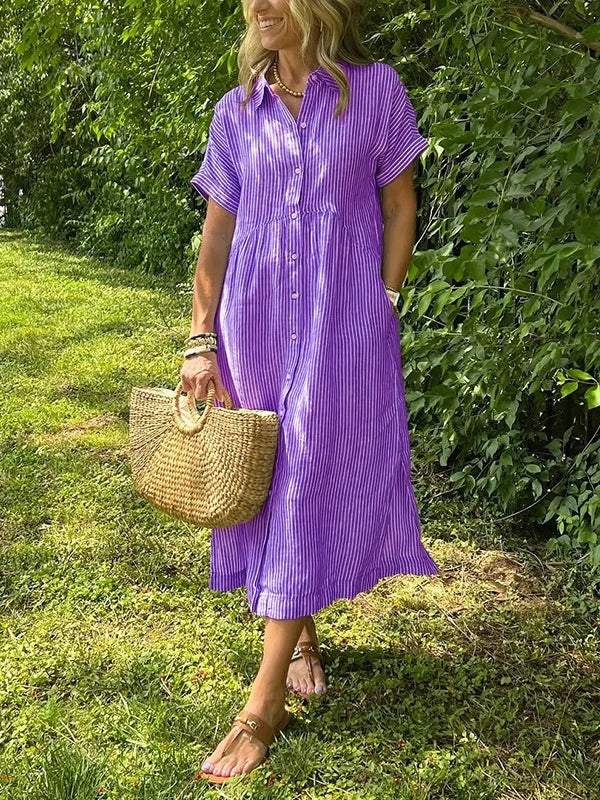 Women's Summer Striped Midi Dress with Pockets