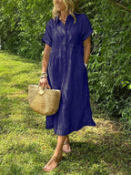 Women's Summer Striped Midi Dress with Pockets