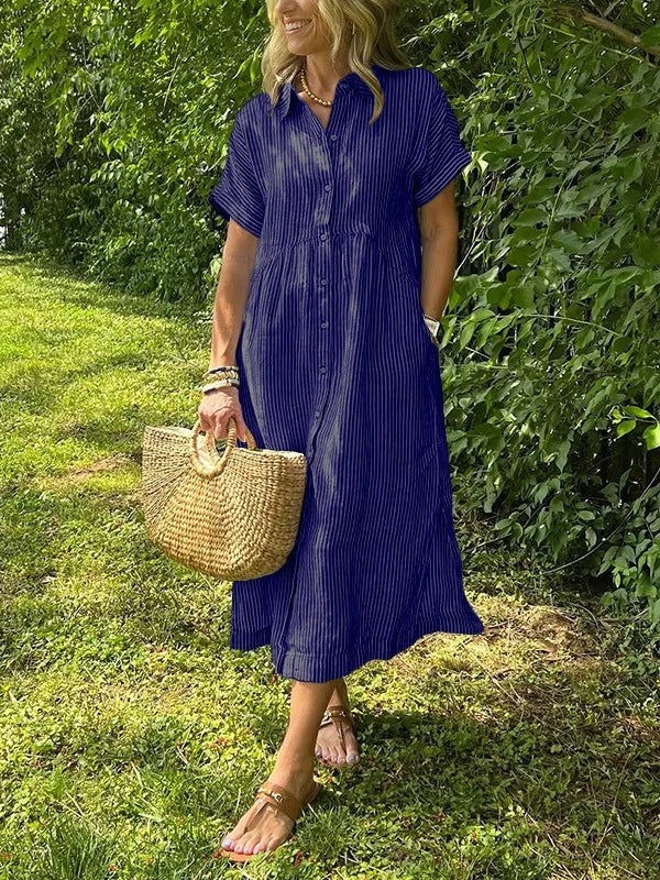 Women's Summer Striped Midi Dress with Pockets