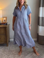 Women's Summer Striped Midi Dress with Pockets