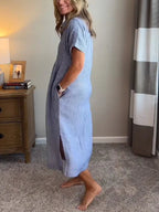 Women's Summer Striped Midi Dress with Pockets