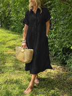 Women's Summer Striped Midi Dress with Pockets