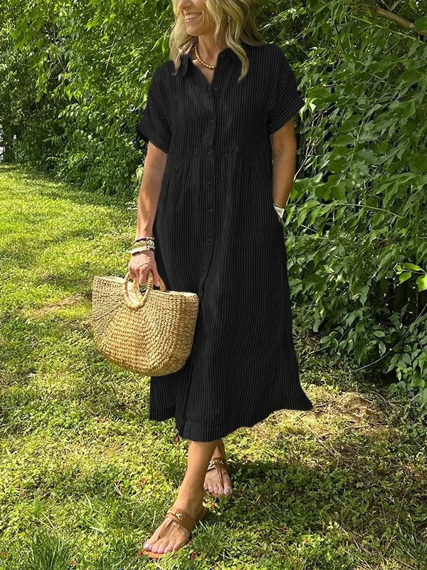 Women's Summer Striped Midi Dress with Pockets
