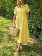 Women's Summer Striped Midi Dress with Pockets
