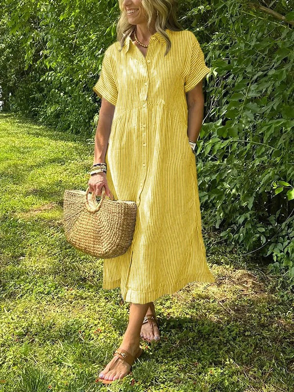 Women's Summer Striped Midi Dress with Pockets