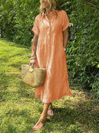 Women's Summer Striped Midi Dress with Pockets