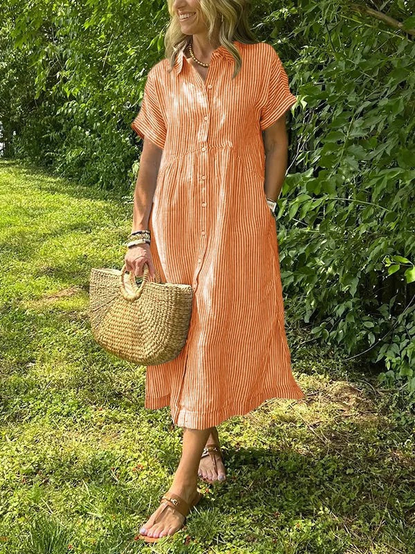 Women's Summer Striped Midi Dress with Pockets