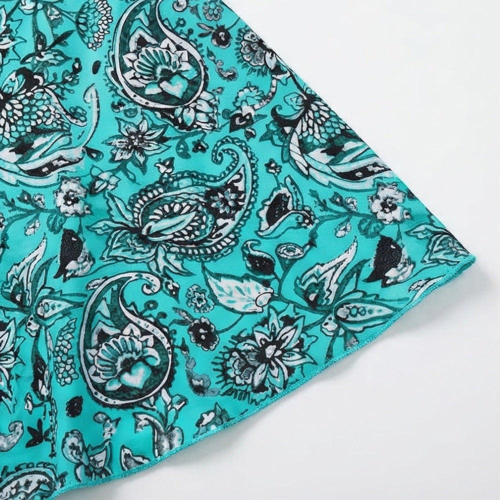 Women's Summer Swimdress with Paisley Print Skirt and Sweetheart Neckline