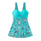 Women's Summer Swimdress with Paisley Print Skirt and Sweetheart Neckline