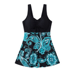 Women's Summer Swimdress with Paisley Print Skirt and Sweetheart Neckline
