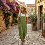 Women's Summer Wide Leg Jumpsuit with Pockets and Button Front