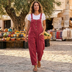 Women's Summer Wide Leg Jumpsuit with Pockets and Button Front