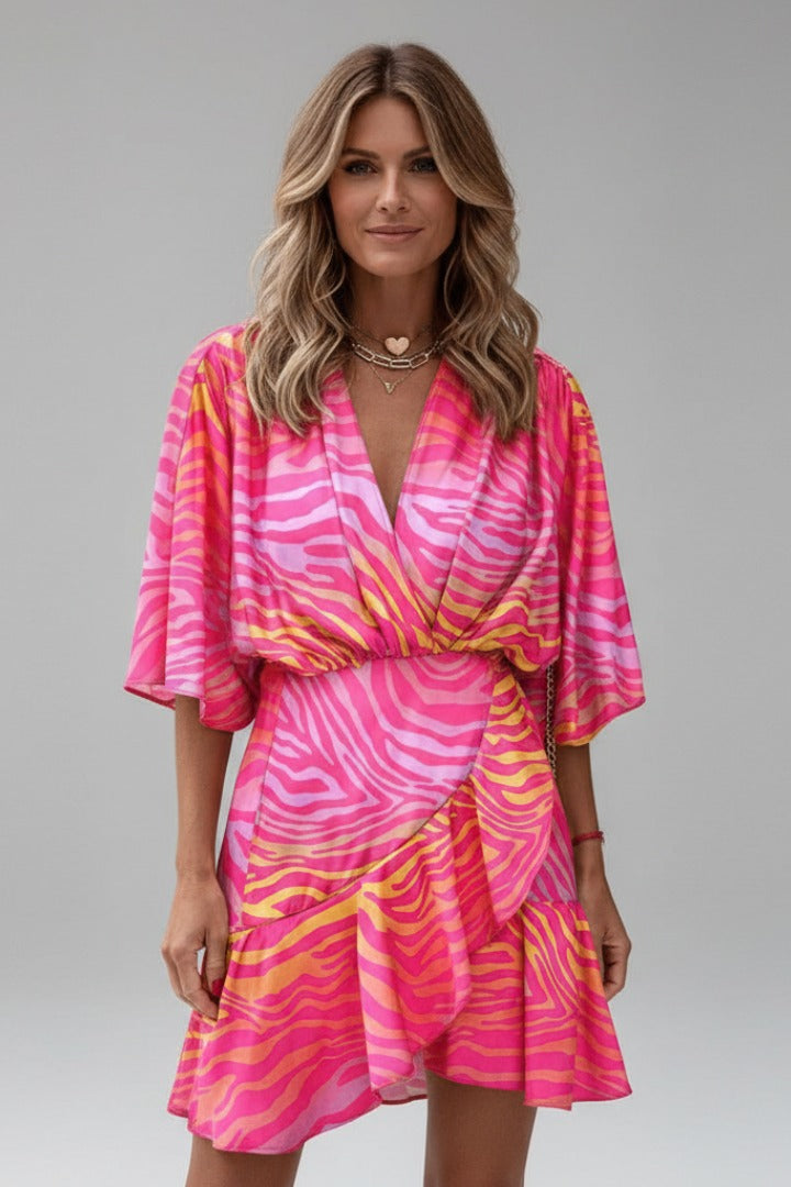 Women's Summer Wrap Mini Dress with V-Neck
