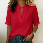 Women's Tunic Blouse with Short Sleeves and V-Neck