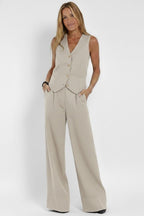 Women's Two Piece Elegant Set with Vest and Wide Leg Pants