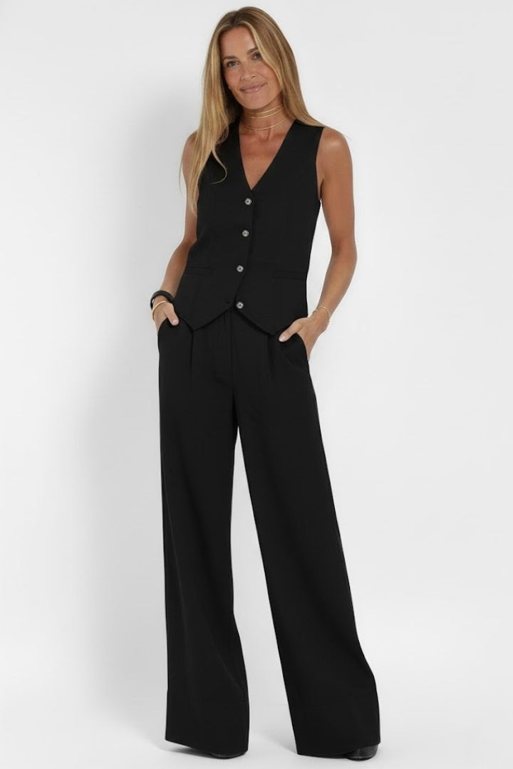 Women's Two Piece Elegant Set with Vest and Wide Leg Pants