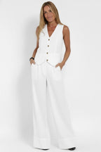 Women's Two Piece Elegant Set with Vest and Wide Leg Pants
