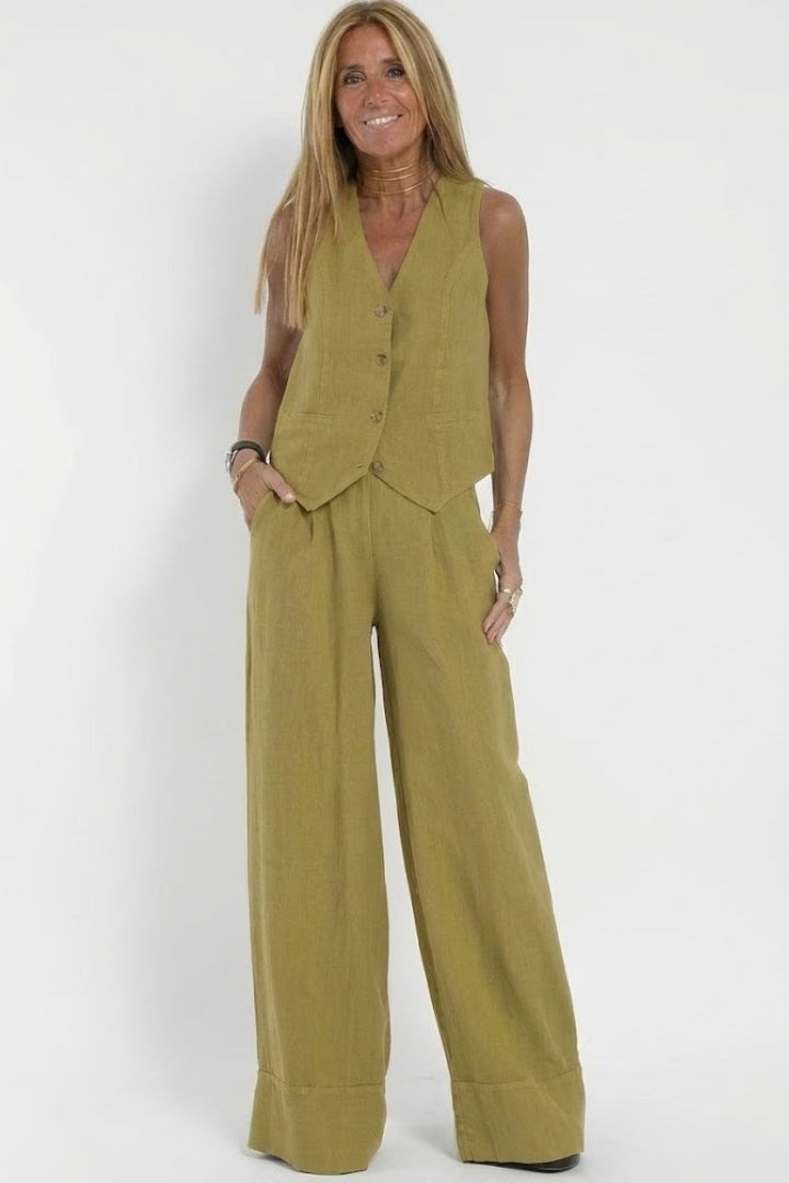 Women's Two Piece Elegant Set with Vest and Wide Leg Pants