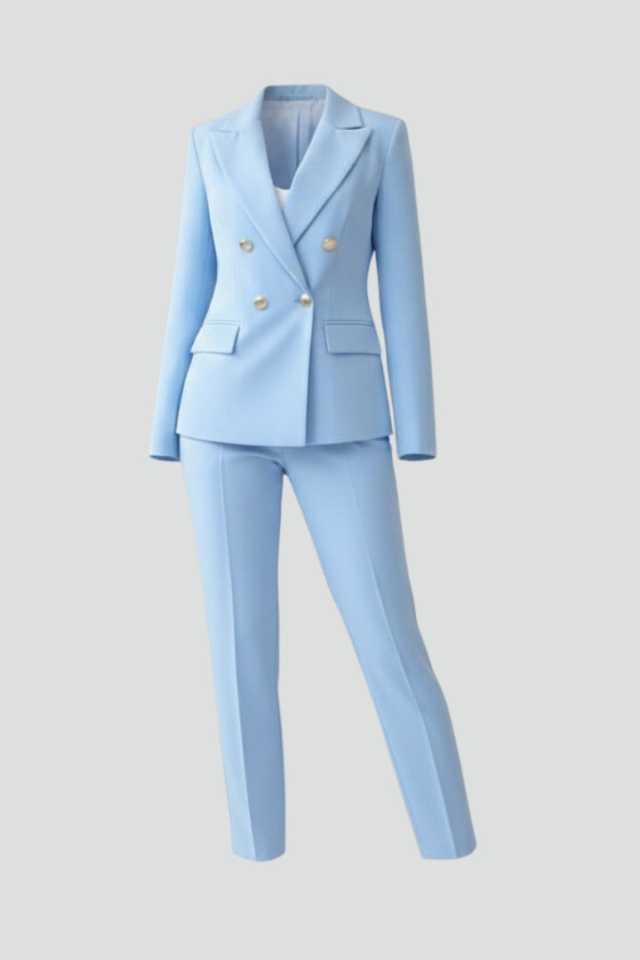 Women's Two Piece Formal Trouser Suit with Gold Button Jacket