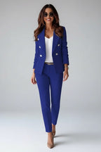 Women's Two Piece Formal Trouser Suit with Gold Button Jacket