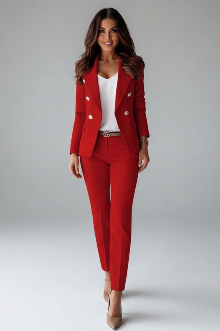 Women's Two Piece Formal Trouser Suit with Gold Button Jacket