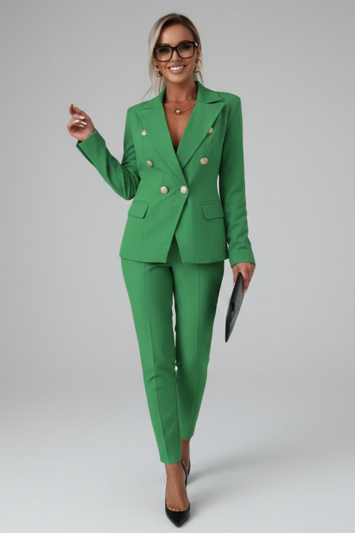 Women's Two Piece Formal Trouser Suit with Gold Button Jacket