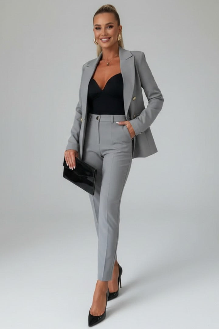Women's Two Piece Formal Trouser Suit with Gold Button Jacket