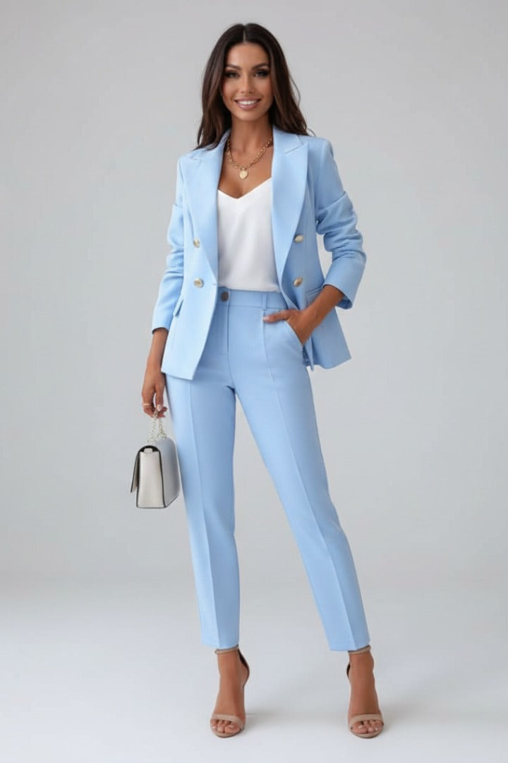 Women's Two Piece Formal Trouser Suit with Gold Button Jacket