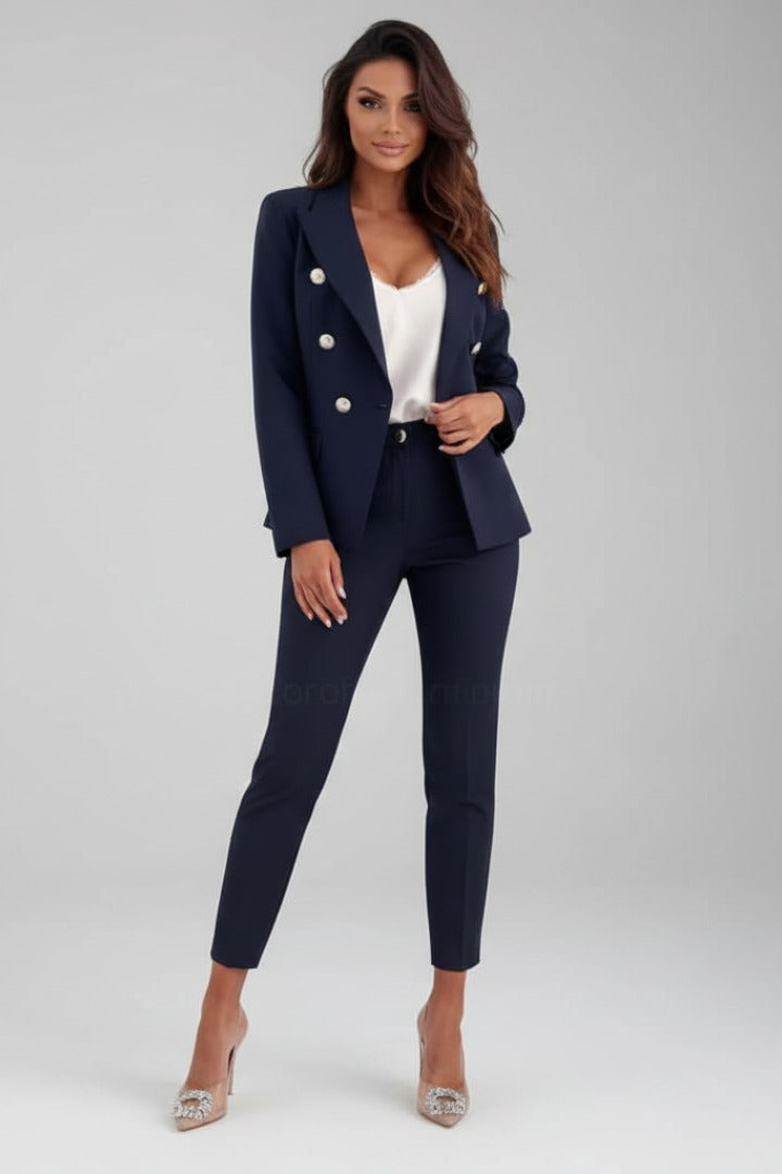 Women's Two Piece Formal Trouser Suit with Gold Button Jacket
