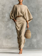 Women's Two Piece Oversized Co-Ord Set with Batwing Top and Wide Leg Pants