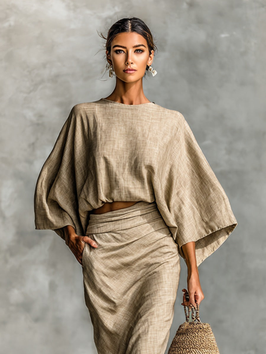 Women's Two Piece Oversized Co-Ord Set with Batwing Top and Wide Leg Pants
