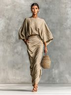 Women's Two Piece Oversized Co-Ord Set with Batwing Top and Wide Leg Pants