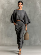 Women's Two Piece Oversized Co-Ord Set with Batwing Top and Wide Leg Pants