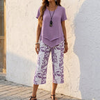 Women's Two Piece Summer Co-Ord Set with Tunic Top and Straight Leg Pants