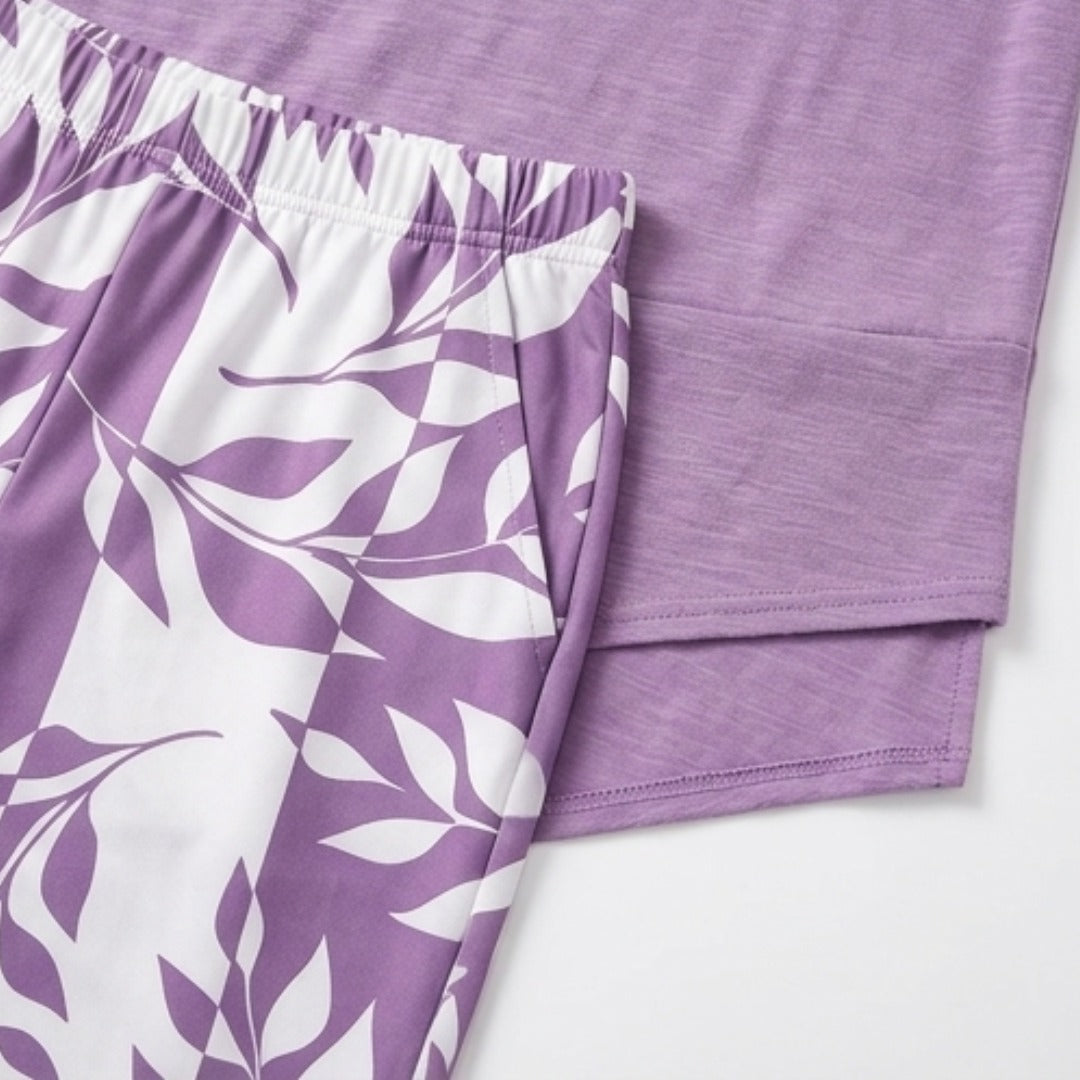 Women's Two Piece Summer Co-Ord Set with Tunic Top and Straight Leg Pants