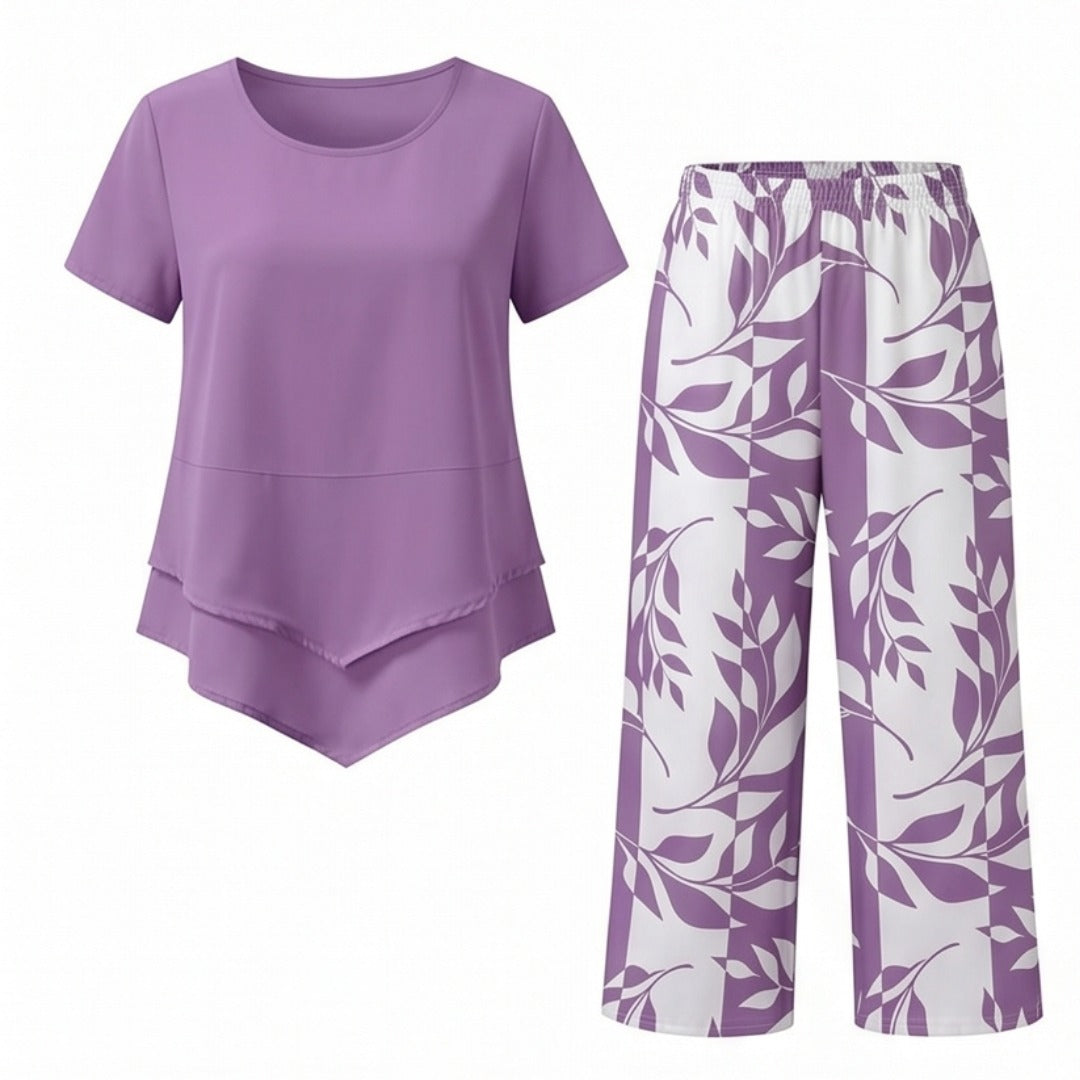 Women's Two Piece Summer Co-Ord Set with Tunic Top and Straight Leg Pants