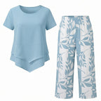 Women's Two Piece Summer Co-Ord Set with Tunic Top and Straight Leg Pants