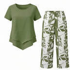 Women's Two Piece Summer Co-Ord Set with Tunic Top and Straight Leg Pants
