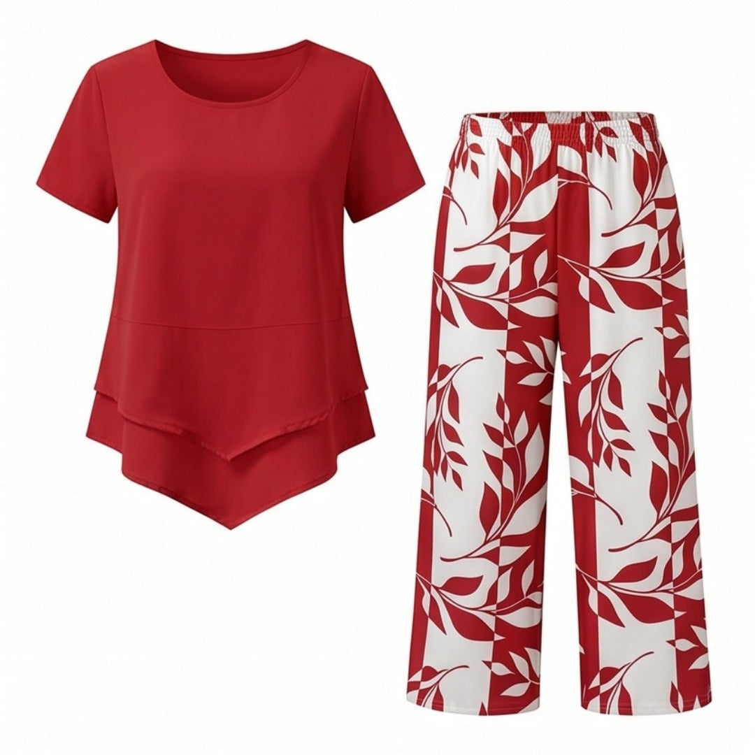 Women's Two Piece Summer Co-Ord Set with Tunic Top and Straight Leg Pants