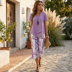 Women's Two Piece Summer Co-Ord Set with Tunic Top and Straight Leg Pants
