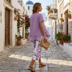 Women's Two Piece Summer Co-Ord Set with Tunic Top and Straight Leg Pants