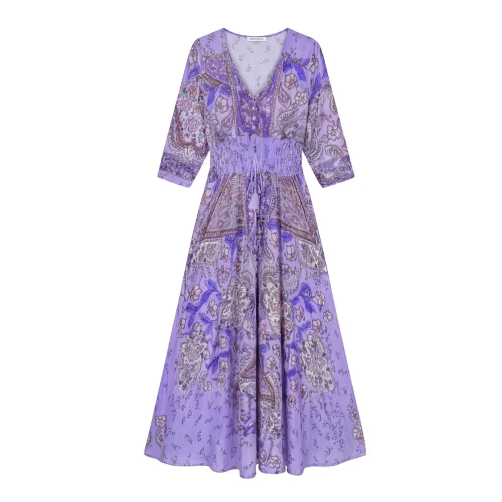 Women's Wedding Guest Boho Maxi Dress with V-Neck and Pockets