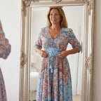 Women's Wedding Guest Boho Maxi Dress with V-Neck and Pockets
