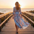 Women's Wedding Guest Boho Maxi Dress with V-Neck and Pockets